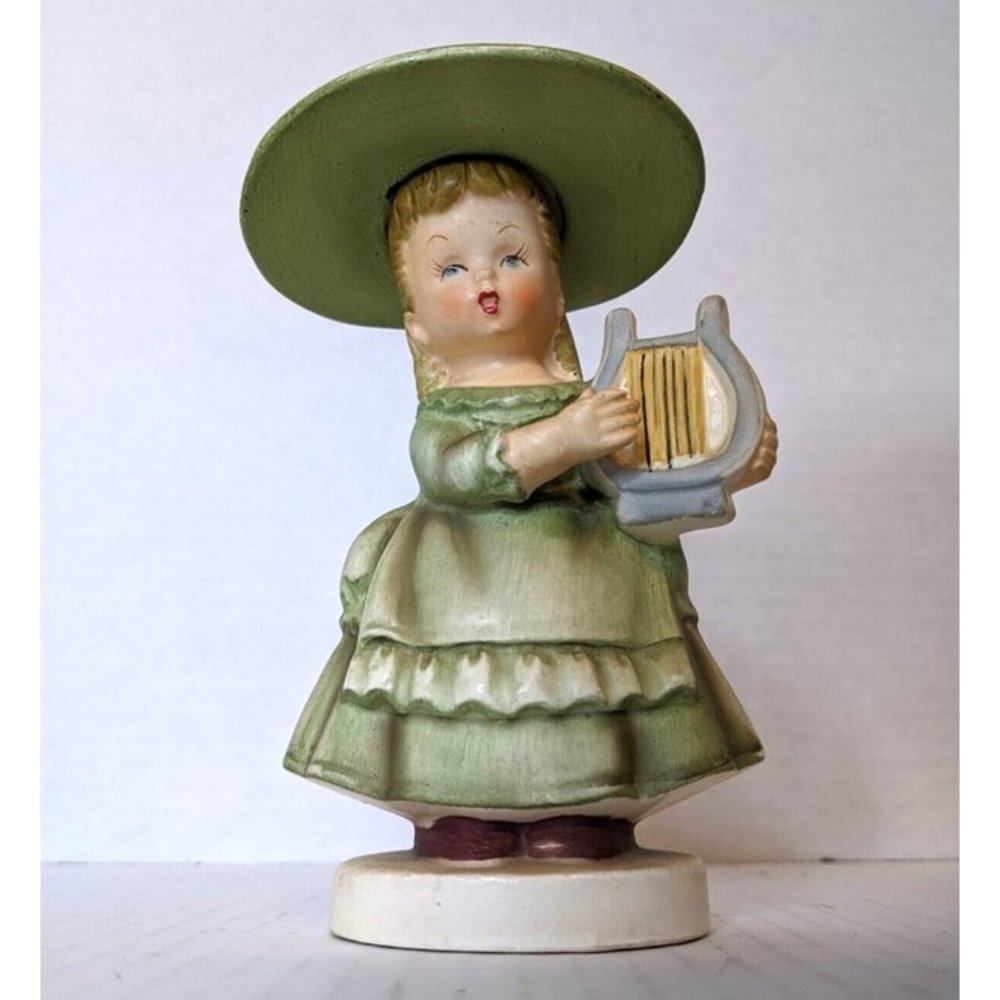Vintage Lego 1959 Made in Japan Girl Figurine Musical Harp Lute Sun Hat 5" Tall
